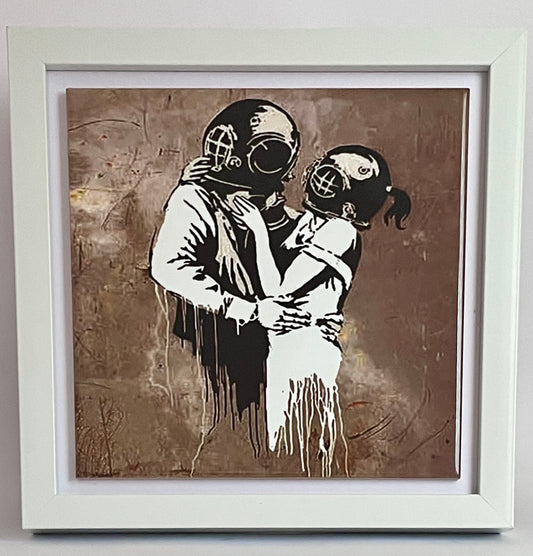 Banksy art ceramic tile.